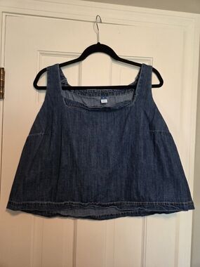Old Navy Women Denim Crop Square-Neck Tank Top - Blue Size 2X